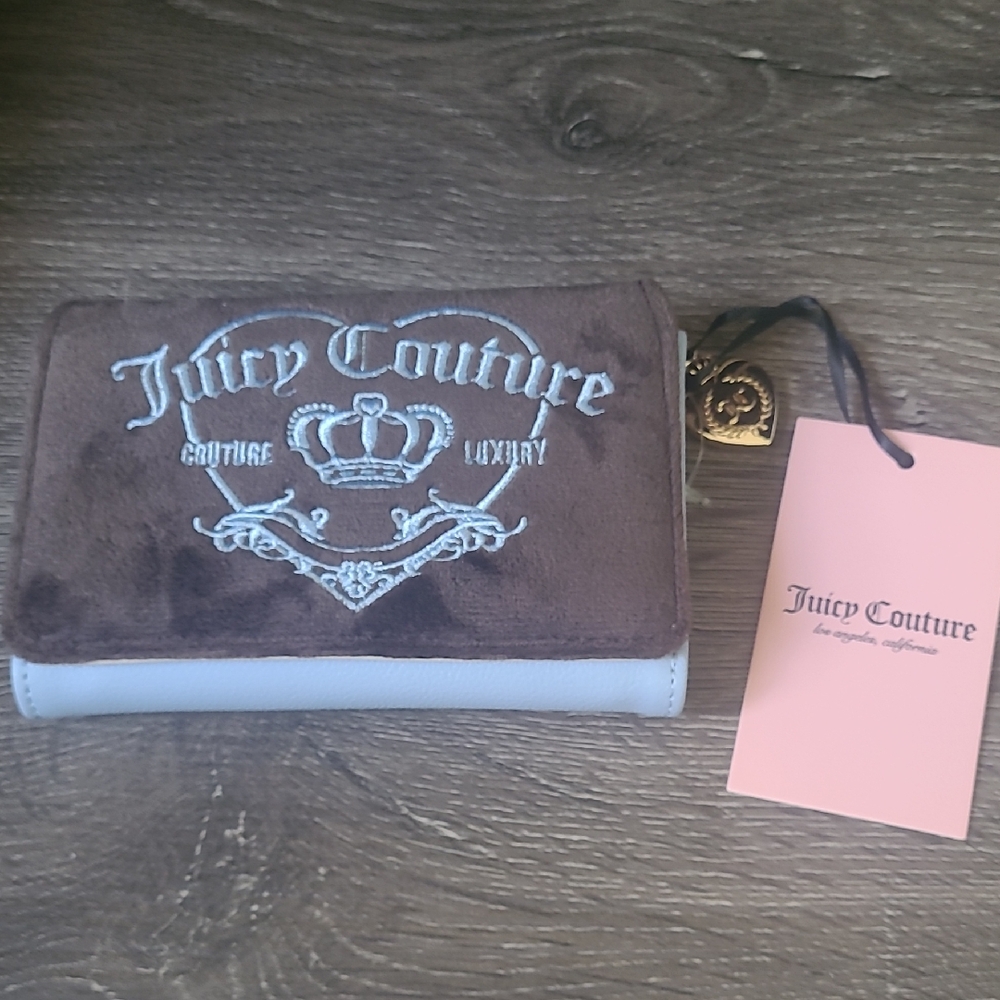 Juicy Couture Chocolate and Blue Embroidered Wallet